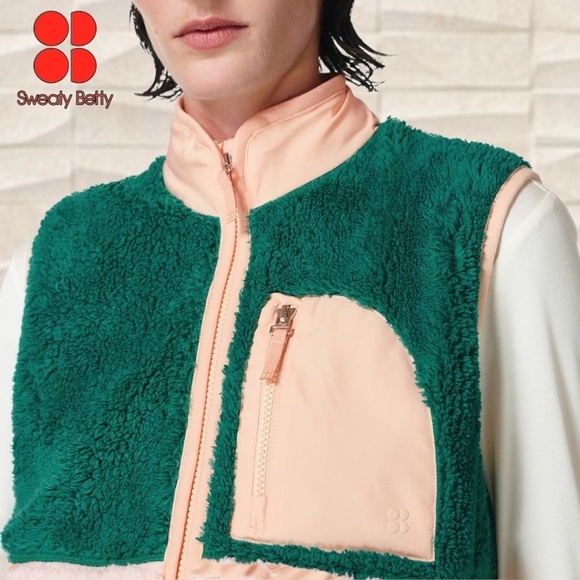 SWEATY BETTY Pennine Faux Shearling ColorBlock Zip-Front Spring/Fall Vest NWT/Sm - Picture 4 of 12